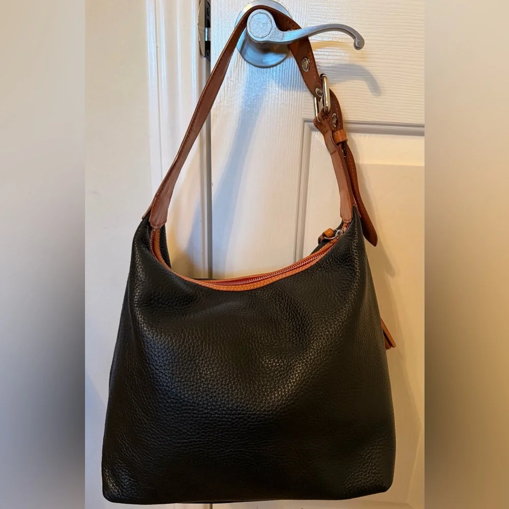 Dooney & Bourke Black Pebbled Leather Hobo with Brown Trim